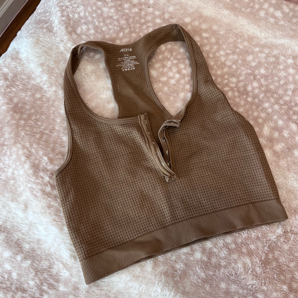 Brown Ribbed Sports Bra